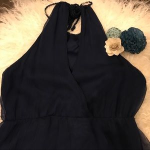 Zara Navy Midi Chiffon Dress
